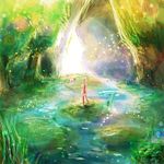  bad_id bad_pixiv_id blurry bokeh day depth_of_field dress final_fantasy final_fantasy_xiii final_fantasy_xiii-2 floating forest grass legs_apart light_rays long_hair looking_at_another moogle nature outdoors pink_dress pink_hair pink_legwear piyo_(piyona) pond scenery serah_farron side_ponytail sketch standing sunlight swamp thighhighs tree very_wide_shot walking water 