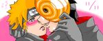  2boys akatsuki_(naruto) black_hair blush kiss mask multiple_boys naruto naruto_shippuuden ninja orange_hair pain_(naruto) piercing pixiv_thumbnail resized shonen_ai tobi yaoi 