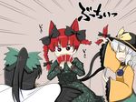  animal_ears black_hair black_wings bow braid cape card cat_ears cat_tail closed_eyes covering_mouth dress extra_ears green_dress hair_bow hair_ribbon hat kaenbyou_rin komeiji_koishi multiple_girls multiple_tails nekomata playing_card ponytail red_eyes red_hair reiuji_utsuho ribbon ripping rokunen shirt silver_hair skirt tail third_eye touhou twin_braids wings 