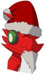  bust christmas costume digimon eyes_closed facial_hair happy hat holidays male red red_body santa_hat shoutmon solo tamersa xmas 