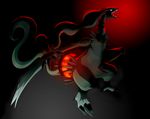  ambiguous_gender angry black claws gradient_background neoaera pok&eacute;mon red reshiram roar solo tail teeth white_eyes 