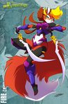  battle_armor canine carmesi chalo clothed clothing colorful digital_media_(art) dual_wield female fluffy_tail fox fur las_lindas mammal orange_fur skimpy sword weapon zoom_layer 