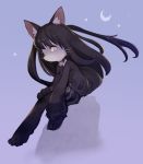  1girl black_hair brown_eyes cat furry long_hair rikose solo 