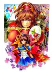  absurdres alternate_color arle_nadja armor armored_dress balloon blue_skirt carbuncle_(puyopuyo) doppelganger_arle dual_persona highres madou_monogatari multiple_girls nobita player_2 puyopuyo skirt traditional_media 