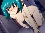  1girl all_fours artist_request bdsm bitch_taken_for_walk blush breasts collar femsub green_hair honjo_mikaze leash nude pet_play stratos_4 