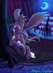  clothed clothing equine female hair_over_eye hooves lazydoogan looking_at_viewer mammal moon pegasus pussy see_through skimpy solo translucent wings 