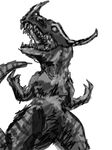  black_and_white digimon greymon greyscale horn male markings monochrome plain_background roar roaring sketch solo tail teeth virus-91 virus_91 white_background 