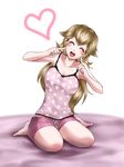  ^_^ alternate_costume bare_legs bare_shoulders barefoot blonde_hair blush breasts casual cleavage closed_eyes full_body heart laughing long_hair mario_(series) medium_breasts princess_peach seiza sitting solo super_mario_bros. wasabi_(legemd) white_background 