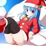  blue christmas costume eyes hair long red santa_outfit underwear 
