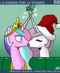  crown duo equine female feral french_kiss french_kissing friendship_is_magic hat horn horse john_joseco kissing lesbian mammal mistletoe my_little_pony pony princess princess_celestia_(mlp) princess_molestia_(mlp) royalty tumblr 