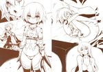  2girls arm_strap bandages bare_shoulders buckle fate/apocrypha fate_(series) fetal_position jack_the_ripper_(fate/apocrypha) monochrome multiple_girls navel panties rikudou_reika sagara_hyouma sanada_taketo short_hair sleeping string_panties underwear 