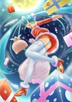  :d aqua_eyes aqua_hair detached_sleeves full_moon gift hatsune_miku high_heels highres irudana long_hair moon night night_sky open_mouth panties sack santa_costume shoes skirt sky smile solo striped striped_panties thighhighs twintails underwear very_long_hair vocaloid 