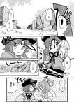  beret closed_eyes comic eromame graveyard greyscale hair_rings hat jiangshi kaku_seiga miyako_yoshika monochrome multiple_girls ofuda outstretched_arms shawl sitting smile star touhou translated vest zombie_pose 