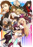  6+boys agria_(tales) alvin_(tales) bad_id bad_pixiv_id bangs blonde_hair boots brown_hair elize_lutus everyone gaius_(tales) highres isago_(ica) ivar_(tales) jiao_(tales) jude_mathis leia_rolando milla_maxwell multiple_boys multiple_girls parted_bangs presa_(tales) rainbow_background rowen_j._ilbert tabard tales_of_(series) tales_of_xillia teepo_(tales) thigh_boots thighhighs wingul_(tales) 