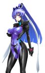  bad_id bad_pixiv_id bangs blue_eyes blue_hair bodysuit breasts covered_navel covered_nipples gloves hair_intakes hair_ribbon high_ponytail highres impossible_bodysuit impossible_clothes large_breasts light_smile long_hair looking_at_viewer mitsurugi_meiya muvluv pilot_suit ponytail ribbon risutan shiny shiny_clothes simple_background skin_tight smile solo standing very_long_hair white_background 