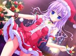  :o armlet blue_eyes blush bracelet breasts candle choker christmas christmas_tree cleavage dutch_angle game_cg hair_ornament hairpin hat indoors jewelry medium_breasts mihama_hitsuji moribe_(rabumanyo) natsu_yume_nagisa purple_hair santa_costume santa_hat skirt skirt_lift solo 