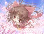  ascot bad_id bad_pixiv_id bow brown_eyes brown_hair detached_sleeves hair_bow hair_tubes hakurei_reimu itsutsuki long_hair open_mouth solo touhou yin_yang 