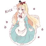  alice_(wonderland) alice_in_wonderland aqua_dress aqua_eyes bad_id bad_pixiv_id blonde_hair dress long_hair simple_background solo star symbol-shaped_pupils 