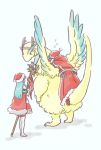  1boy 1girl antlers aqua_hair brother_and_sister cape commentary_request dragon eirika ephraim fa fire_emblem fire_emblem:_fuuin_no_tsurugi fire_emblem:_seima_no_kouseki fire_emblem_heroes from_behind fur_trim hat holding holding_staff long_hair murabito_ba nintendo pom_pom_(clothes) red_hat reindeer_antlers riding santa_costume santa_hat siblings simple_background sleeping staff standing white_background wings 