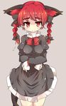  animal_ears bad_id bad_pixiv_id blush braid cat_ears cat_tail crying dress extra_ears highres kaenbyou_rin multiple_tails randousiki red_eyes red_hair smile solo tail tears touhou twin_braids 