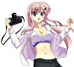  bra breasts camera meiki_raika open_clothes open_shirt pink_hair r-15 raika_meiki shirt underwear white_bra 