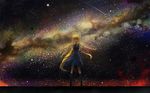  air blonde_hair boots dress hair_ribbon kamio_misuzu long_hair milky_way night night_sky outstretched_arms ribbon sky solo spread_arms star_(sky) very_long_hair zi_ye_(hbptcsg2) 