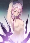  armpits arms_up breasts censored convenient_censoring guilty_crown hair_ornament hairclip long_hair no_nipples nude ookuma_(nitroplus) open_mouth pink_hair sketch small_breasts smile solo yuzuriha_inori 