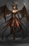  bat_wings breasts brown_eyes chain cuffs demon_girl dress head_wings large_breasts original solo succubus wings zi_ye_(hbptcsg2) 