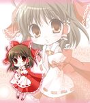  bad_id bad_pixiv_id brown_hair chibi detached_sleeves hair_ribbon hair_tubes hakurei_reimu ponytail red_eyes ribbon solo touhou white-brown zoom_layer 