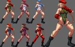  beret blue_leotard braid cammy_white gloves green_leotard hat ko-ki leotard long_hair multiple_views ogura_eisuke_(style) parody pixel_art purple_leotard red_leotard street_fighter style_parody the_king_of_fighters the_king_of_fighters_xiii variations white_leotard 