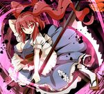  bad_id bad_pixiv_id breasts cleavage givuchoko large_breasts onozuka_komachi open_mouth red_eyes red_hair scythe solo touhou two_side_up 