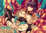  1girl anal bonsuke breasts creature_inside female infested_breasts maggot monster nipple_penetration nipples parasite purple_hair pussy red_eyes spread_legs tentacle tentacle_pit urethral_insertion vaginal worms 