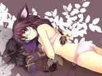  animal_ears bakemonogatari bra braid cat_ears glasses hair_ribbon hanekawa_tsubasa lingerie long_hair monogatari_(series) nekomonogatari panties petals purple_eyes purple_hair reflection ribbon shiawase_usagi solo twin_braids underwear underwear_only 