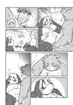 after_sex bear black_and_white canine chubby comic cum cum_on_chest dog flaccid gay greyscale male mammal monochrome penis small_penis sweat takaki_takashi 
