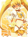  blonde_hair blush bow choker cure_sunshine heartcatch_precure! long_hair magical_girl meimone midriff myoudouin_itsuki navel nervous orange_bow orange_choker orange_eyes orange_skirt precure skirt solo twintails wrist_cuffs yellow yellow_background yellow_bow yellow_eyes 
