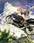  :d ass bent_over black_footwear blue_flower blue_skirt bobby_socks bow braid breasts cloud day floating_hair flower frilled_skirt frills from_side glint grass green_bow ground_vehicle hair_bow happy haruhina_purple highres hill izayoi_sakuya jumping kawasaki kawasaki_zzr1400 kneepits lens_flare looking_to_the_side maid maid_headdress mary_janes medium_breasts miniskirt motion_blur motor_vehicle motorcycle open_mouth outdoors pollen profile puffy_short_sleeves puffy_sleeves riding shoes short_hair short_sleeves side_braid silver_hair skirt sky smile socks solo sparkle speed_lines star sunlight taut_clothes touhou tree twin_braids white_bow white_legwear 