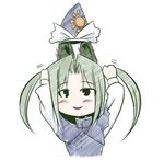  :d adjusting_hair alternate_hairstyle animal_ears capelet cat_ears comic green_hair hat hetza_(hellshock) kemonomimi_mode long_hair mima open_mouth silent_comic simple_background smile solo sun_(symbol) touhou touhou_(pc-98) twintails wizard_hat 