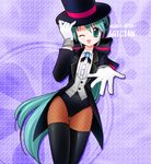  aqua_eyes aqua_hair black_legwear fishnet_pantyhose fishnets gloves hat hatsune_miku headset leotard long_hair magician miracle_paint_(vocaloid) pantyhose project_diva project_diva_(series) top_hat tophat vocaloid wink 