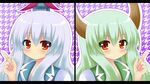  bad_id bad_pixiv_id blue_hair dual_persona ex-keine green_hair hat horns kamishirasawa_keine long_hair multiple_girls shinekalta touhou 