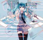  aqua_eyes aqua_hair asakaya bad_id bad_pixiv_id binary earbuds earphones earphones_removed gloves hatsune_miku lace lace-trimmed_thighhighs lace_gloves long_hair necktie open_mouth single_glove skirt solo thighhighs twintails vocaloid 