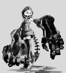  absurdres black_rock_shooter dress greyscale halterneck highres hood hoodie mechanical_arm monochrome pas_(paxiti) short_dress sleeveless solo strength_(black_rock_shooter) tail thighhighs zettai_ryouiki 