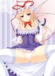  :q areolae blonde_hair breasts cameltoe choker cleavage dress dress_lift elbow_gloves gloves hat hat_ribbon katagiri_chisato lace lace-trimmed_thighhighs large_breasts legs licking_lips nipples off_shoulder panties parasol pink_panties purple_eyes purple_skirt ribbon ribbon_choker side-tie_panties sitting skirt solo spread_legs thighhighs thighs tongue tongue_out touhou umbrella underwear untying wet white_gloves white_legwear yakumo_yukari 