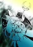  black_wings bow bowtie capelet crescent dutch_angle hat long_hair mima monochrome nib_pen_(medium) shiroaisa solo staff sun_(symbol) touhou touhou_(pc-98) traditional_media wings wizard_hat 