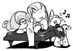  &hearts; &lt;3 black_and_white couple cub cutie_mark dragon duo ear_piercing earring equine female feral flower friendship_is_magic gem horn horse interspecies love male mammal microphone monochrome musical_instrument my_little_pony piano piercing plain_background pony rarity_(mlp) singing smile spike_(mlp) straight unicorn white_background young 