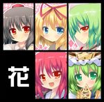  bad_id bad_pixiv_id black_hair blonde_hair blue_eyes green_eyes green_hair hat kazami_yuuka medicine_melancholy multiple_girls onozuka_komachi phantasmagoria_of_flower_view pink_hair red_eyes ribbon rod_of_remorse shameimaru_aya shiki_eiki shinekalta short_hair touhou 