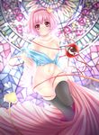  bad_id bad_pixiv_id bare_shoulders black_legwear blurry bottomless breasts collarbone depth_of_field eyeball groin hairband heart highres komeiji_satori navel nipples no_bra off_shoulder open_clothes open_shirt pink_eyes pink_hair shirt short_hair skirt skirt_pull small_breasts solo stained_glass thighhighs third_eye touhou weisuoxin 