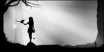  alice_(wonderland) alice_in_wonderland american_mcgee's_alice bird bug butterfly dark flower forest grass greyscale insect limbo_(game) long_hair monochrome nature parody silhouette solo style_parody tree 