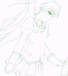  blush dancho_(danch) lineart long_hair mahou_shoujo_madoka_magica monochrome sakura_kyouko skirt sleeve_tug solo 