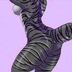  anthro bouncing breasts butt dancing feline female grey grey_body mammal purple purple_markings raphian shiko shikoku-una side_boob solo tiger 