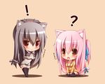  animal_ears black_hair catgirl chibi cleavage mia_(syroh) orange original pink_hair shia_(syroh) syroh tail thighhighs 